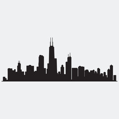 Obraz premium Black silhouette skyline with tall buildings and spires