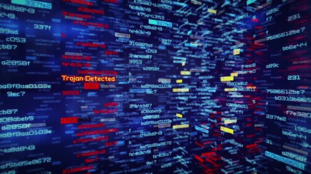 Futuristic Data Visualization With Colorful Digital Code Moving In Perspective, Symbolizing Artificial Intelligence, Information Processing,  Cybersecurity Threats, Hacking Detection.