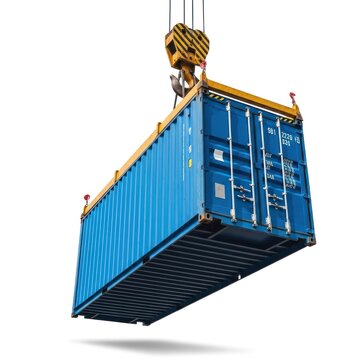 Blue metal cargo box lifted by crane