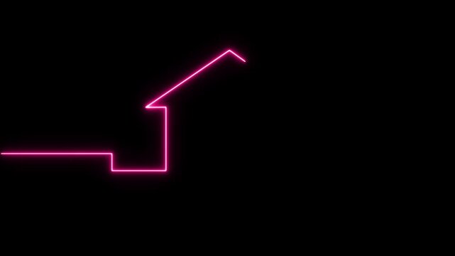Neon home icon animation, Neon line cool linear animated home icon. House icon glowing neon light on black background