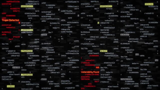 Digital Data Stream With Highlighted Malware Alerts Showing Worm Detection Cybersecurity Threat Analysis Network Monitoring And Protection Of Information Systems