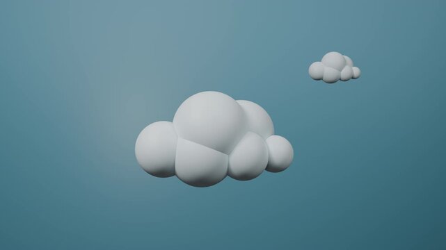 3d animation of spinning sun moving around the clouds. Bright cheerful motion. Clear sky symbol. Cartoon cloud and sun style illustration. Realistic fluffy cloud and sun. 4K seamless loop animation