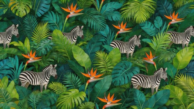 Zebras in Tropical Jungle