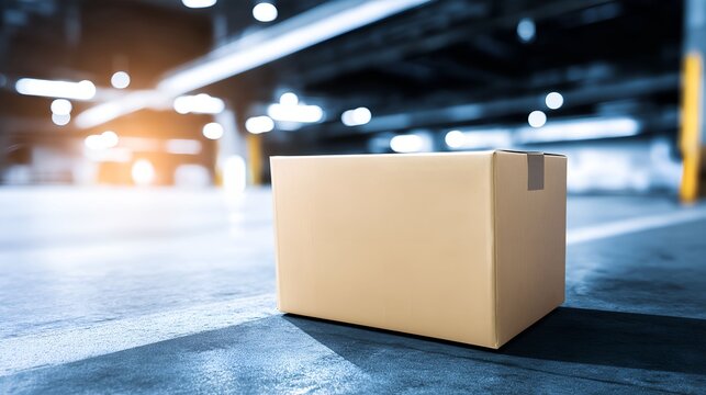 flaps. Cardboard box with sealed flaps on a warehouse floor, showcasing logistics efficiency. safety posters, maintenance manuals, designed for industrial assembly lines and welding operations.