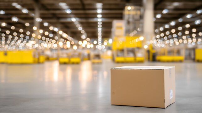 flaps. Cardboard box with sealed flaps on a warehouse floor, showcasing logistics efficiency. safety posters, maintenance manuals, designed for industrial assembly lines and welding operations.