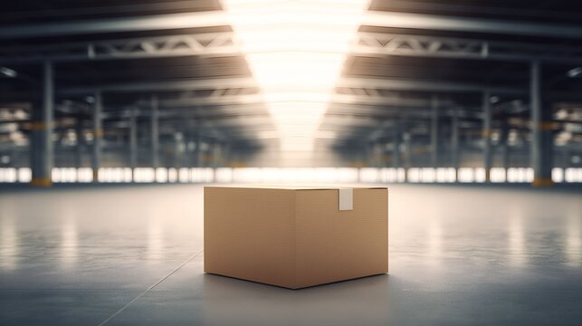flaps. Cardboard box with sealed flaps on a warehouse floor, showcasing logistics efficiency. safety posters, maintenance manuals, designed for industrial assembly lines and welding operations.