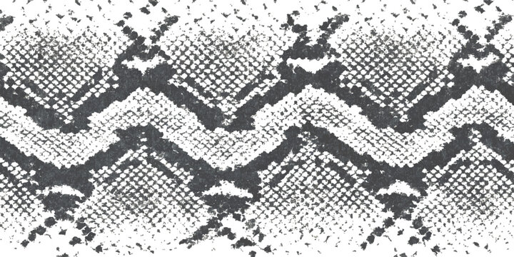 Black and white snake skin pattern with a repeating chevron geometric design for fashion and interior textile print