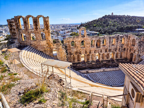 View of the Odeon of Herodes Atticus During the Ascent of the Acropolis Hill in Athens, Greece