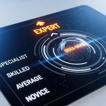 Digital display shows skill levels, highlighting expertise