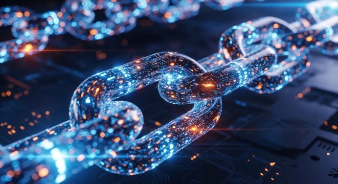 Digital ledger with glowing connections