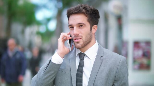 Business Professional Walking In The City While Talking On Mobile Phone, Illustrating Active Communication, Productivity, And Modern Corporate Lifestyle In A Dynamic Environment.