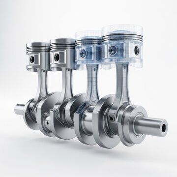 Four-cylinder engine pistons and crankshaft