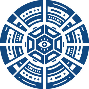 Abstract Blue Technology Logo with Central Eye and Network Pattern