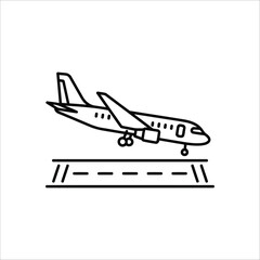 Obraz premium Minimalist vector icon of a passenger jet arriving at the airport.
