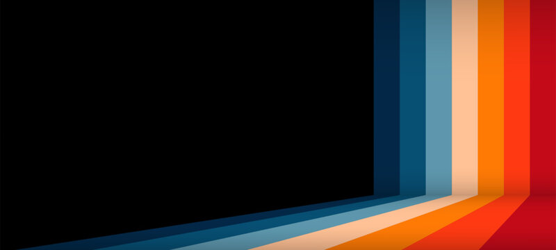 Retro background with colorful vertical and diagonal lines. Minimalist abstract composition for graphic design element. Vintage style layout with copy space for text or overlay presentation.