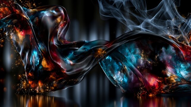 Abstract Colorful Fluid Smoke and Light Particles Background
