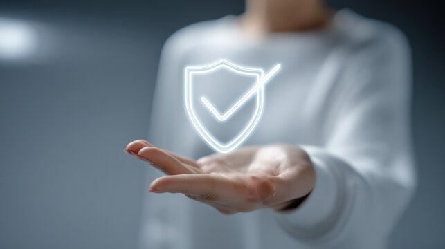 Person holding shield icon on transparency