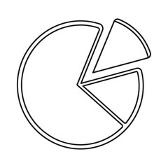 Outline drawing of a pie chart with two slices separated from the main circle, representing data division.