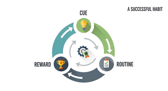 Habit loop cycle infographic with cue routine and reward icons