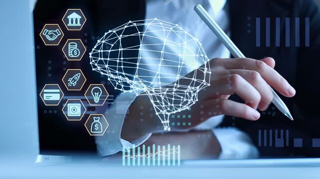 Modern business technology drives decisions and strategies in digital workspace with data analysis and insights.