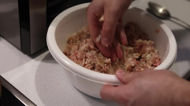 Preparing cutlets from raw minced meat in your home kitchen
