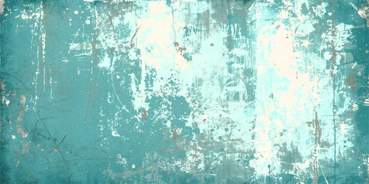 A cold blue grunge water surface texture with a vintage paint splash pattern creates a rough liquid nature wallpaper design on an old dirty wall backdrop.