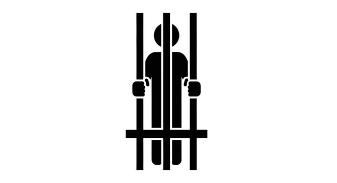 Black Prisoner Silhouette Behind Bars Icon