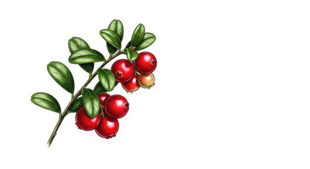 Obraz premium A delicate digital sketch of a lingonberry branch featuring small round berries and oval leaves, rendered with artistic charcoal lines, drawing, graphic, style