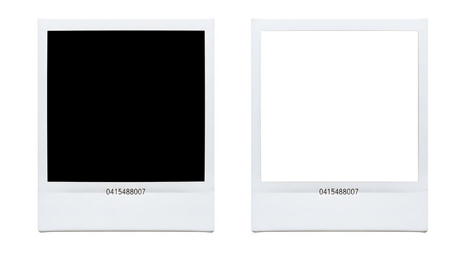 Two blank instant photo frames with black and white centers isolated on white background for photography mockup polaroid photography snapshot template isolated collection