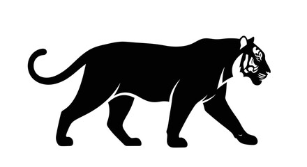  Majestic Silhouette: A striking black tiger walks with confident grace, showcasing its power and elegance in a timeless monochrome style. © Berkah