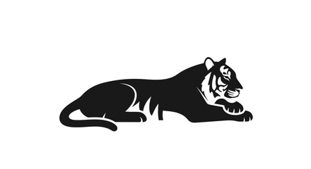 Serene Silhouette of the Tiger: A striking black and white depiction of a majestic tiger in a resting pose, embodying strength and grace. The monochromatic artwork is a powerful symbol of the wild. © Berkah