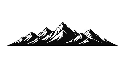 Majestic mountain range silhouette against a clean white background showcasing sharp peaks and dramatic ridges in a striking black and white graphic illustration symbolizing © PABITRA
