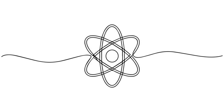 One continuous line drawing atom or proton nucleus sign symbol isolated vector illustration, Continuous one line drawing atom or proton nucleus sign symbol isolated vector illustration, Atom symbol