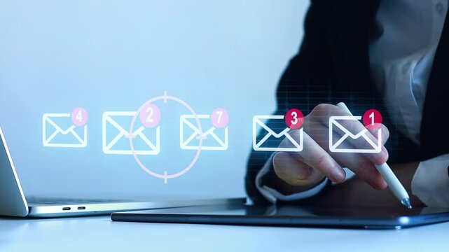 Digital tools support communication efforts through email management on a tablet and laptop in an office setting.