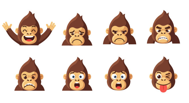 Monkey Emotions Set: Happy, Sad, Angry, Surprised, Scared, Silly Faces