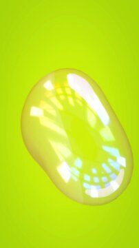 Translucent yellow bubble reflecting an array of bright lights floating on a vibrant green background suggesting fresh ideas and clean technology