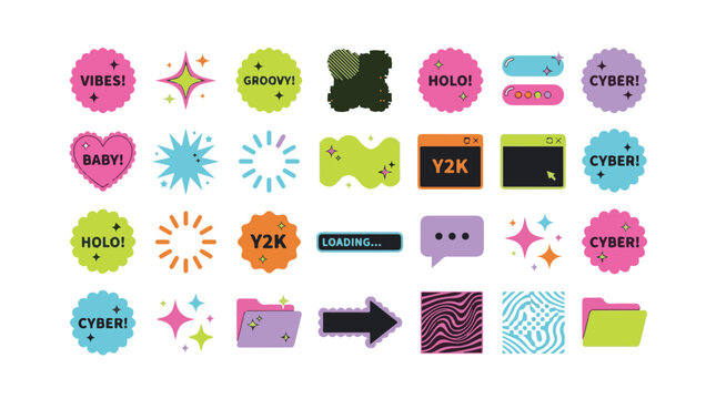 Y2K Retro Cyber Groovy Sticker Pack Collection