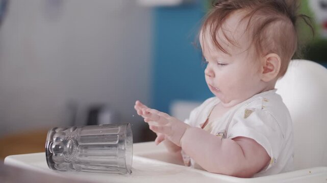 Funny Baby Girl Spilled Water and Reacting to It at Home