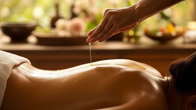 Woman receiving a relaxing oil massage on her back in a spa