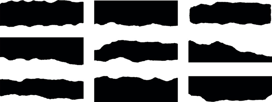 Set of ripped paper, jagged border, torn sheets paper top, collection of torn, Paper torn strip stroke with cut stuck edges vector illustration, Set of white headline band. Calligraphy border,