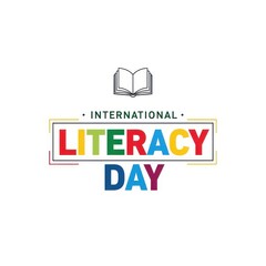 Naklejka premium International literacy day logo design with open book icon