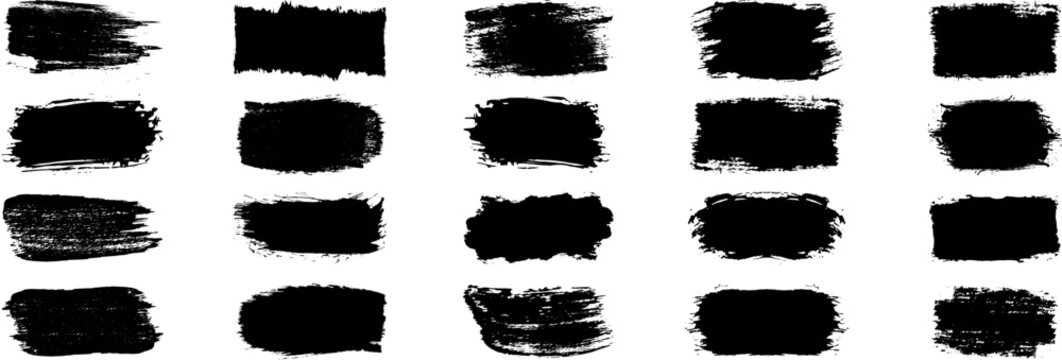 Black set paint brush, ink brush, brush strokes, brushes, lines, frames, box, grungy. Grungy brushes collection. Brush stroke paint boxes on white background - stock vector.