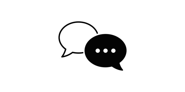 Black and white chat bubbles on a white background for communication concepts