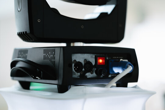Closeup Of Stage Lighting Panel Displaying Connection Ports And Indicator Lights