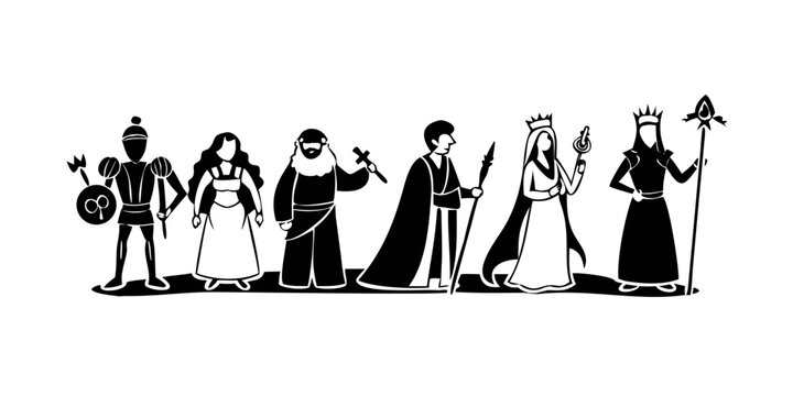 King arthur merlin lancelot guinevere morgan le fay and lady of the lake .vector