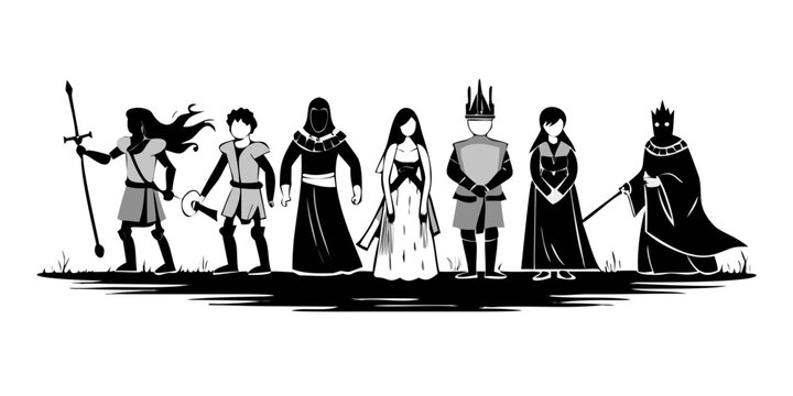 King arthur merlin lancelot guinevere morgan le fay and lady of the lake .vector