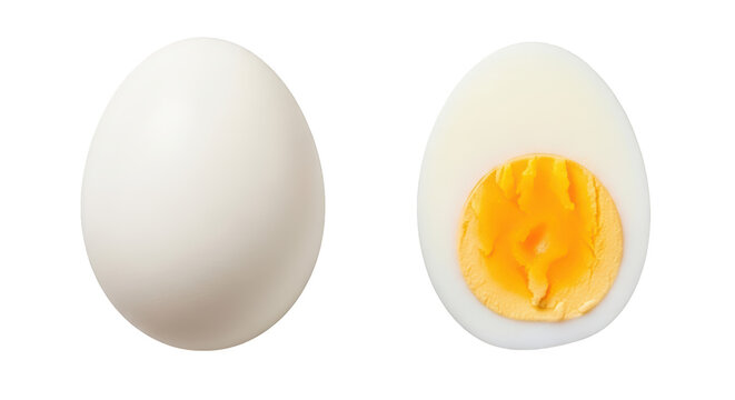 Whole and halved hardboiled egg isolated on transparent background
