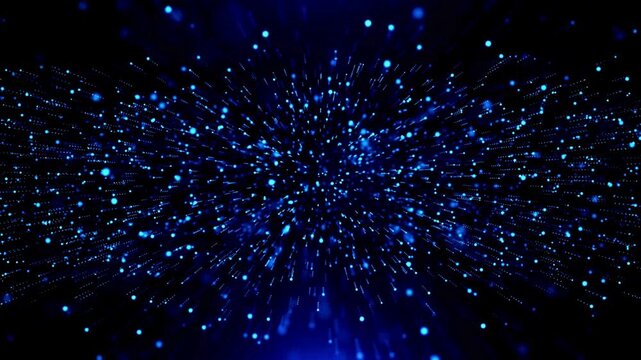 Abstract blue light particles explosion, digital fast motion speed background loop
