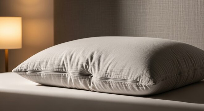 A soft, adjustable pillow with a removable and washable cover on a bed, showcasing comfort and hygiene for restful sleep.
