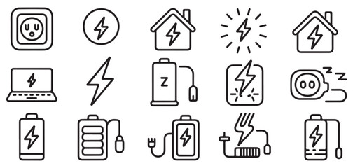 Fototapeta premium Electric Charging and Energy Outline Icons. Vector illustration eps 10